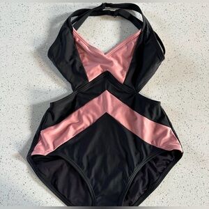 MICHAEL Michael Kors Black and Pink One Piece Swimsuit cut out